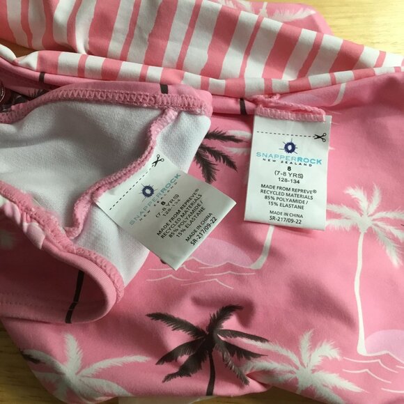 Snapper Rock Kids' Palm Paradise Sustainable X Back Bikini Pink 8 - Picture 8 of 8